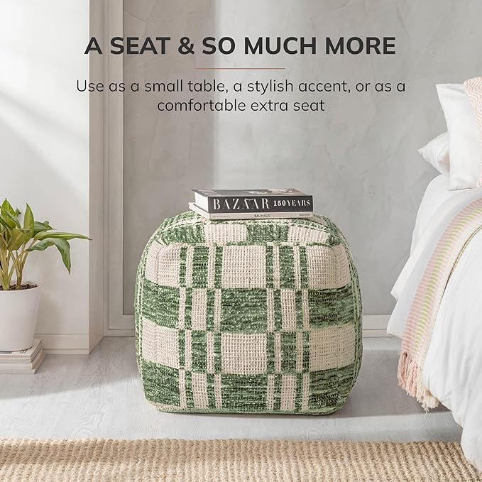Anji Mountain 100% Handmade & Handcrafted Comfortable Home Décor Pouf Ottoman Footrest for Living Room, Bedroom, Nursery, Kidsroom, Patio Furniture - (20" x 20" x 20" - Green)