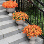 Lnoicy Artificial Flowers for Outdoor 12 Bundles Eucalyptus Fake Flowers for Planter,UV Resistant Fake Morning Glory for Home/Porch/Garden Decoration（Orange）