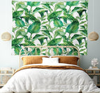 Ambesonne Leaf Tapestry King Size, Romantic Holiday Island Hawaiian Banana Trees Watercolored Image, Wall Hanging Bedspread Bed Cover Wall Decor, 104" X 88", Forest Green