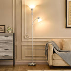 71'' Torchiere Floor Lamps for Living Room, Tall Floor Lamp for Bedroom with Adjustable Angle Arc Reading lamp, Modern Standing lamp with Glass Shade, Knob Switch, Bulb Included, Silver