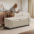SUNWAVE Storage Ottoman Bench, PU Leather End of Bed Storage Bench with Button Tufted, Safety Hinge Lid, Large Ottoman for Bedroom, Living Room & Entryway