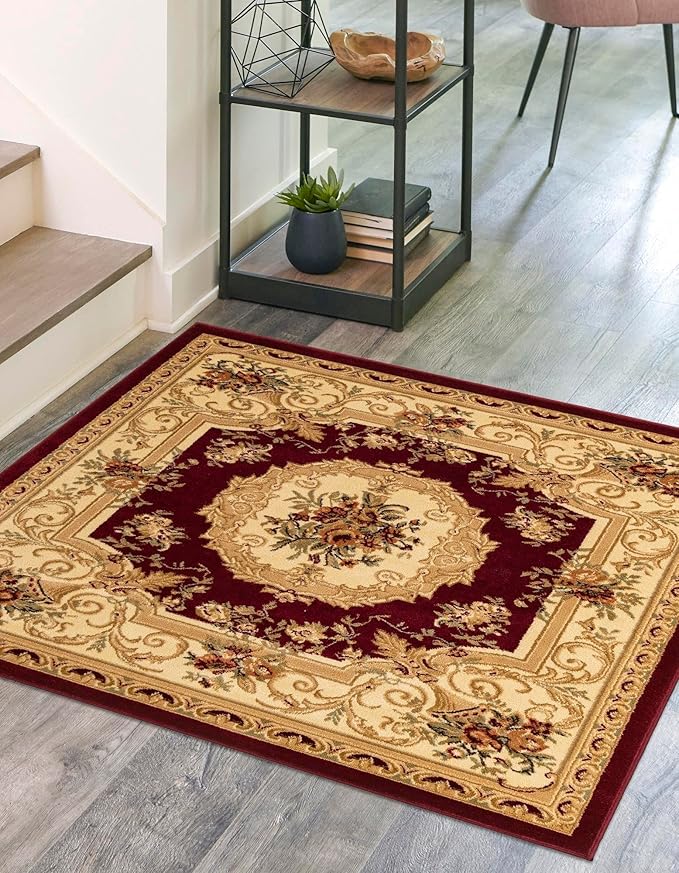 Rugs.com Chateau Collection Rug - 5 Ft Square Red Medium Pile Rug