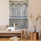 Ambesonne Orient Tapestry Twin Size, Nostalgic Moroccan Architecture Stone Carving and Motifs Majestic Ottoman Empire, Wall Hanging Bedspread Bed Cover Wall Decor, 68" X 88", Grey Blue