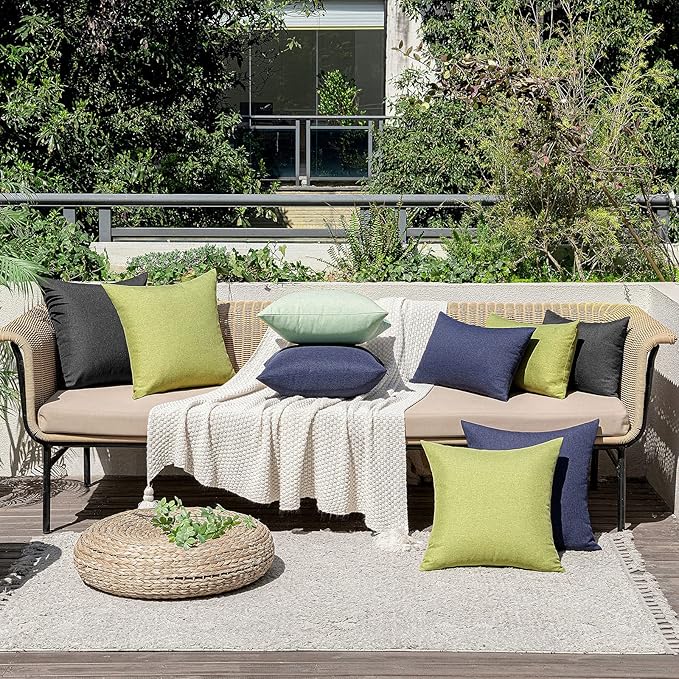 MIULEE Pack of 2 Decorative Outdoor Solid Waterproof Throw Pillow Covers Euro Sham Faux Linen Garden Farmhouse Cushion Cases for Halloween Tent Balcony Couch Sofa 24x24 Inch Black