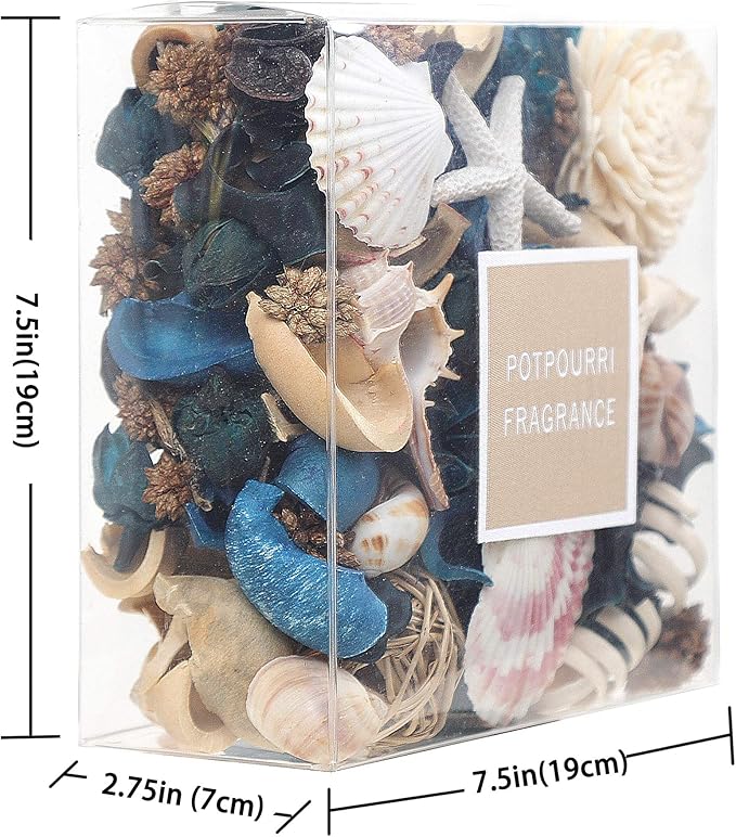 Qingbei Rina Seashell Potpourri Dried Flowers, Ocean Breeze Scented Potpourri Bowl Filler,Vase Filler,Home Fragrance, Beach Coastal Sea Shell Bathroom Decor,14 oz(Blue)