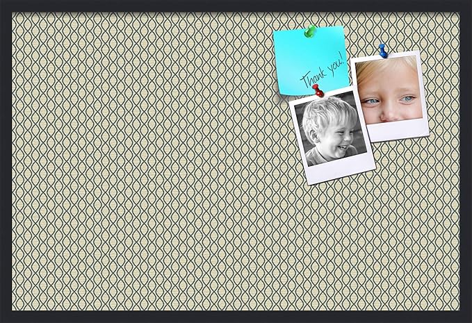 PinPix 36x24 Inch Cork Bulletin Board. This Decorative Framed Pin Board Comes with Yellow and Blue Waves Design and a Satin Black Frame. Ideal for Home Office Decor or Message Board (PinPix-321)