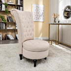 Royal High-Back Velvet Accent Chair for Vanity with Storage and Luxurious Upholstery, Retro Design and Versatile Usage for Living Room, Bedroom, Lounge and Office, Ivory