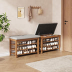 Solid Wood Shoe Bench with Storage, Flip-Top Soft-Close Lid, Adjustable Shelves, Cushioned Entryway Shoe Rack Organizer, 31.5”