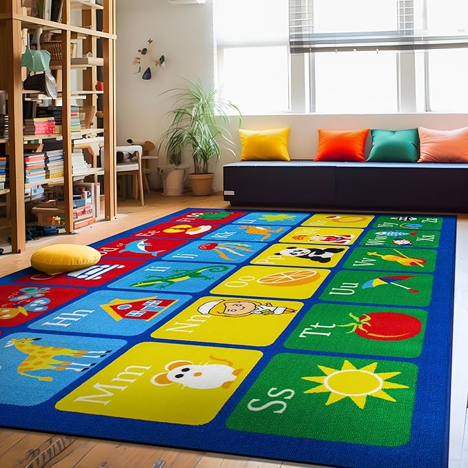 Rugshop Kids Alphabet Educational Learning High Traffic Living Room,Bedroom,Kitchen, Home Office Non Slip Area Rug 7'10" x 10' Multi