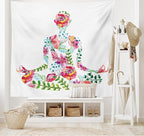 Ambesonne Yoga Tapestry, Silhouette in Lotus Pose with Blooming Watercolor Flowers Green Leaves Body and Mind, Fabric Wall Hanging Decor for Bedroom Living Room Dorm, 45" X 30", Blue Pink