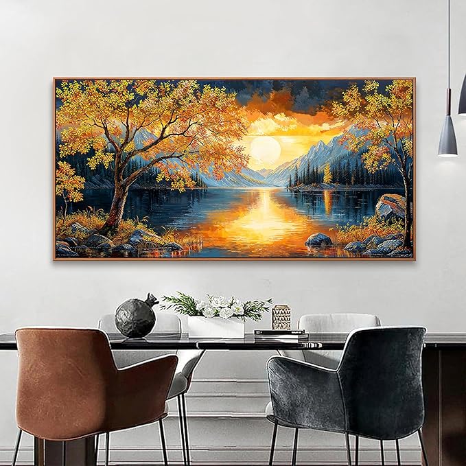 Large Wall Art For Living Room Canvas Art Wall Decor Modern Artwork Gold Tree River Sunrise Landscape Paintings Print Pictures For Bedroom Apartment Office Mural Aesthetic Artwork 29 X 58 In With Framed