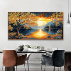 Large Wall Art For Living Room Canvas Art Wall Decor Modern Artwork Gold Tree River Sunrise Landscape Paintings Print Pictures For Bedroom Apartment Office Mural Aesthetic Artwork 29 X 58 In With Framed