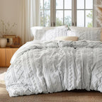 Bedsure Boho Duvet Cover King Size, Soft & Comfortable Elegant Design Boho Bedding for Decoration, Machine Washable Comforter Cover for All Seasons,Includes 1 Duvet Cover & 2 Pillow Shams,Light Grey