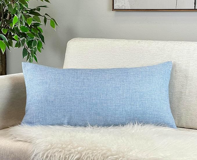Aiking Home Woven Fine Faux Linen Throw Pillow Cover, Size 14"x26", Slate Blue