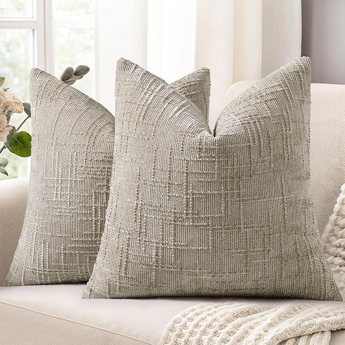 decorUhome Spring Light Brown Chenille Throw Pillow Covers 16x16 Set of 2 Textured Soft Cozy Slubby Couch Pillow Covers Modern Farmhouse Boho Decorative Pillow Cases for Bed Sofa Living Room