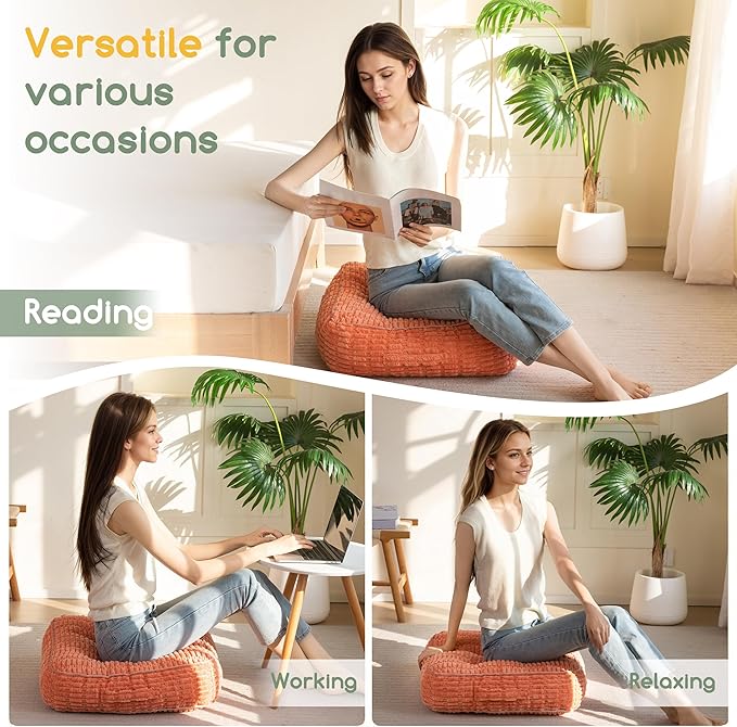 6" Washable Floor Pillow Cushion for Adults, Meditation Cushion Pillow, Removable Tufted Blended Corduroy Cover, Large Square Floor Sitting for Tatami Living Room or Yoga, 2Pack, Machine Washable