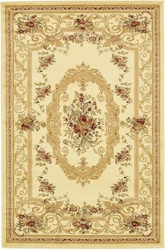 Rugs.com Chateau Collection Rug – 4' x 6' Cream Medium Rug Perfect for Entryways, Kitchens, Breakfast Nooks, Accent Pieces