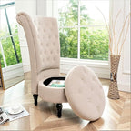 Royal High-Back Velvet Accent Chair for Vanity with Storage and Luxurious Upholstery, Retro Design and Versatile Usage for Living Room, Bedroom, Lounge and Office, Ivory