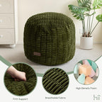 HIGOGOGO Pouf Ottoman Stuffed Round Modern Foam Filled Foot Rest Poufs for Living Room Chair Decorative 20 X 15 Inches Boho Relax Stool for Wedding Christmas Party, Green