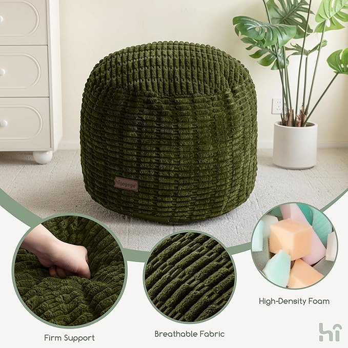 HIGOGOGO Pouf Ottoman Stuffed Round Modern Foam Filled Foot Rest Poufs for Living Room Chair Decorative 20 X 15 Inches Boho Relax Stool for Wedding Christmas Party, Green