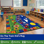 KIDCARPET.COM On The Train Rectangle Classroom Rug | Bordered Area Rug for Preschool Daycare Learning, 7'6" x 12'