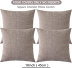 GAWAMAY Decorative Square Throw Pillow Covers 18"x18" Inch Set of 4, Super Soft Chenille Pillows Cover Fall Pillowcase for Living Room Bedroom Sofa Couch Cushion Cover Taupe Grey 45x45cm