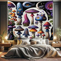 Ambesonne Hippie Tapestry King Size, Psychedelic Dream of Trippy Mushroom Scene with Eyes and Cat Face Fantasy, Wall Hanging Bedspread Bed Cover Wall Decor, 104" X 88", Quartz Sea Blue Pearl