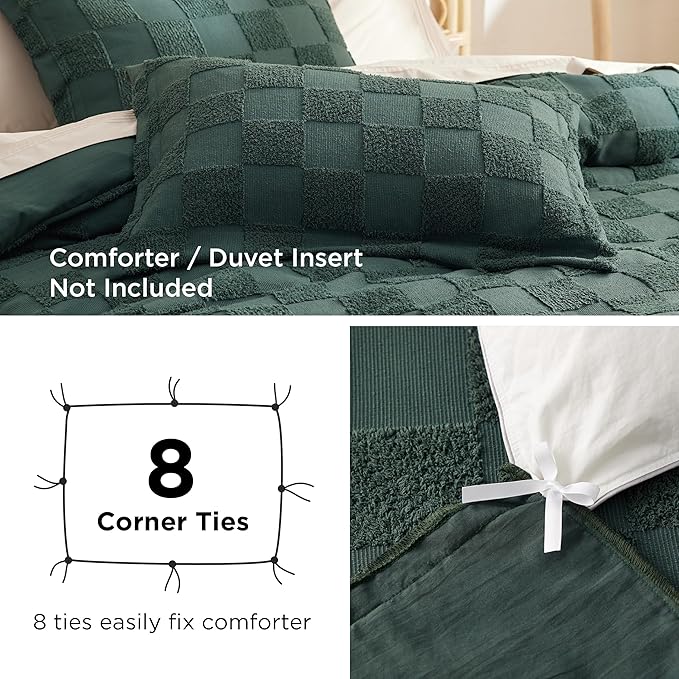 Bedsure Boho Kids Duvet Cover Queen Size（Duvet Insert/Comforter not Included - Ch eckered Duvet Cover Queenfor All Seasons,Soft Shabby Chic Boho Bedding (Green, 90" x 90")