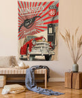 Ambesonne Cars Tapestry, Poster Style Image Gasoline Station Commercial Element Route 66 IllustrationPrint, Wall Hanging for Bedroom Living Room Dorm Decor, 40" X 60", Vermilion Beige