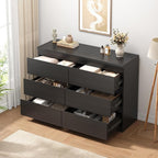 Modern Black 6 Drawer Dresser - Simply Chest of Drawers for Bedroom, Closet, Living Room, Hallway, Entryway, Wood Storage Double Dresser with Smooth Metal Rails - Black