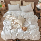 MooMee Striped Duvet Cover Set 100% Washed Cotton Linen Like Textured Breathable Durable Soft Comfy (White Cornflower Blue Wide Stripes, Oversized King Plus 128"x120")