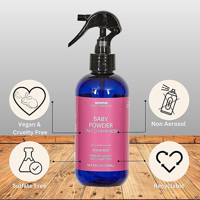 Aromar Essential Room Mist and Fabric Spray with Natural Freshener Aromatherapy for a Fresh and Rejuvenated Home 8 oz (Baby Powder+Channel#5+Honey Rose)