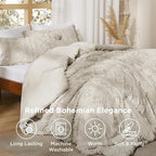 Bedsure Tufted Boho Comforter Set California King Size - Linen Boho Bed Set, GentleSoft™ 3 Pieces Farmhouse Shabby Chic Embroidery Bedding, Gifts for Woman, Soft Jacquard Comforter for All Seasons