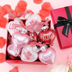24pcs Valentines Day Ball Ornaments Set with Plastic Rose Petals 2.36 Inches Red Pink White Hanging Balls for Tree Wedding Home Anniversary Decor