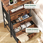 Huuger Night Stand with Charger Station and LED Lights, 4 Drawer Nightstand, Bed Side Table with Open Shelf, End Table, Fabric Dresser for Bedroom, Rustic Brown