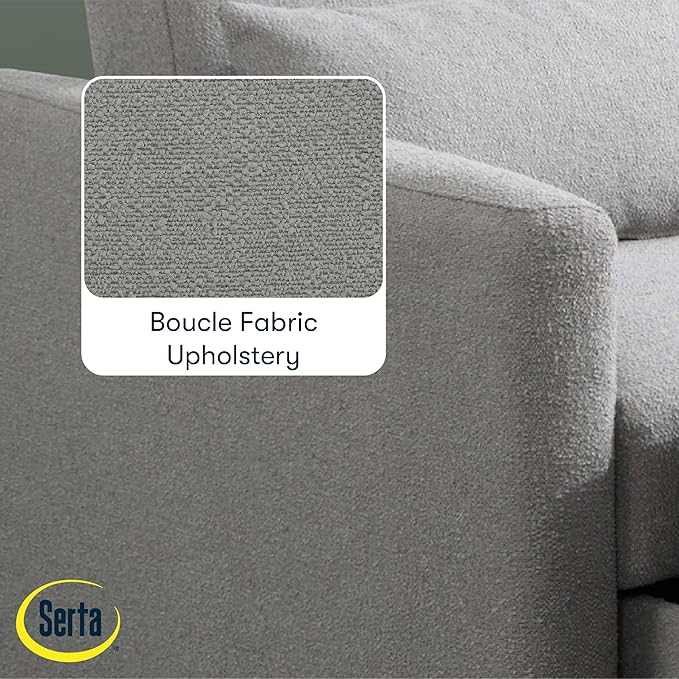 Serta® Corwin 36" Convertible Accent Chair, Dreamcoil® Comfort, FingerGuard® Pinch Point Protection, Polyester Boucle Fabric, Gray