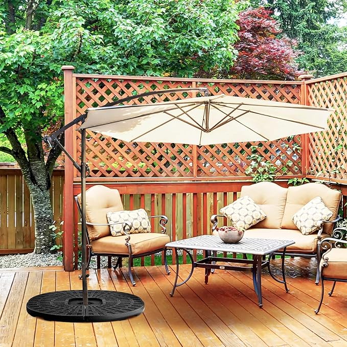 Giantex 4-Piece Cantilever Umbrella Base, 203 lbs Patio Offset Umbrella Base, Sand & Water Filled, Round Outdoor Market Umbrella Weights with Carry Handles for Garden Backyard Poolside