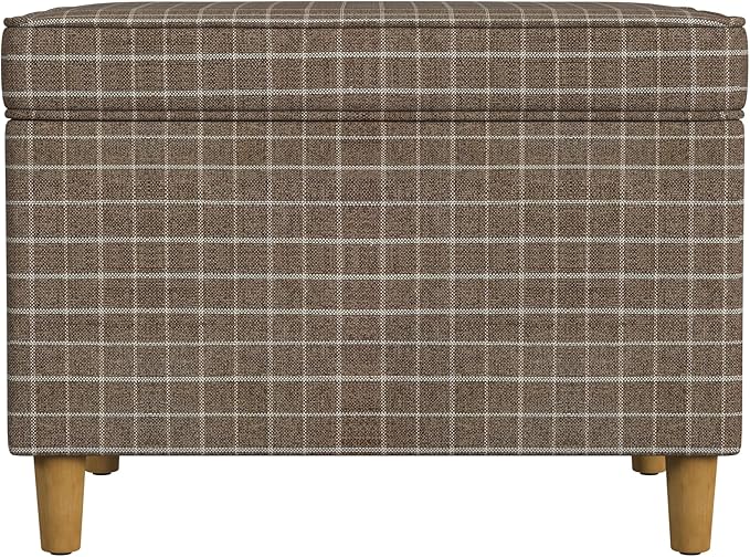 Spatial Order Home Decor | Dinah Collection Modern Storage Ottoman | Ottoman with Storage for Living Room & Bedroom(Brown Windowpane Fabric)