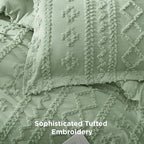 Bedsure Tufted Boho Comforter Set Queen Size - Sage Green Boho Bed Set, GentleSoft™ 3 Pieces Farmhouse Shabby Chic Embroidery Bedding, Gifts for Woman, Soft Jacquard Queen Comforter for All Seasons