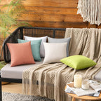 MIULEE Pack of 2 Decorative Outdoor Solid Waterproof Throw Pillow Covers Faux Linen Garden Farmhouse Cushion Cases for Patio Tent Balcony Couch Sofa 12x12 Inch Beige