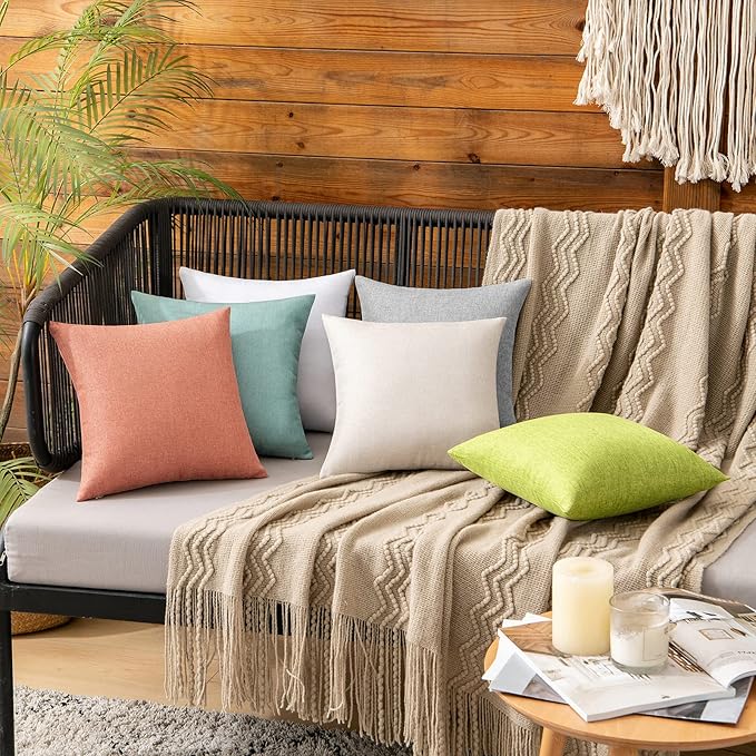 MIULEE Pack of 2 Decorative Outdoor Solid Waterproof Throw Pillow Covers Faux Linen Garden Farmhouse Cushion Cases for Patio Tent Balcony Couch Sofa 12x12 Inch Beige