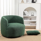 KINWELL 34" Wide Boucle Swivel Barrel Chair with 23" Ottoman Set, Fully Assembled Set of Sherpa Accent Chair and Footrest, Modern Comfy Armchair and Footstool for Living Room and Bedroom, Green