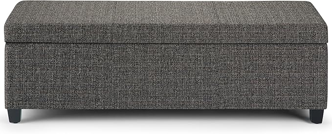 SIMPLIHOME Avalon Storage Ottoman Bench - 48 inch Wide Upholstered Tweed Look Fabric Rectangular Lift-Top Ottoman in Dark Grey, Contemporary Storage Bench for Living Room with High-Density Foam