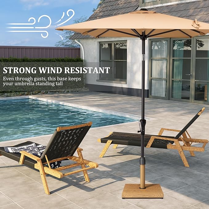 45lbs Patio Umbrella Base, Heavy Duty Fringe Umbrella Stand Pre-Filled Concrete, No Sand/Water Needed, Fits 6-12ft Market Umbrella, Wind-Resistant for Deck, Poolside, Balcony