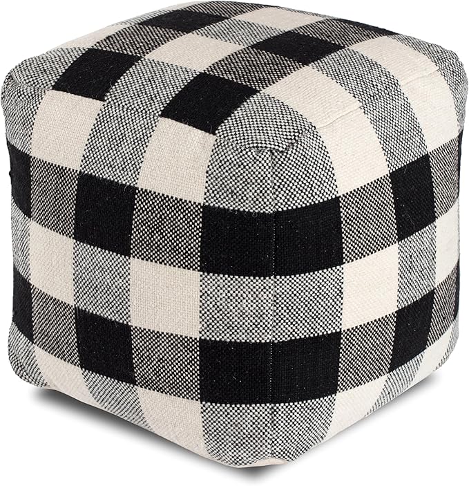 Anji Mountain Artisan Crafted Cotton Blend Pouf Ottoman | Versatile Floor Seating & Footstool for Living Room | Modern Boho Home Décor Accent | Filled Pouffe