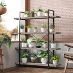 Heavy Duty 4-Tier Industrial Bookcase, 47" Wide Wood Bookshelf for Home Office, 120lbs Shelf Capacity, Rustic Shelving Display with Reinforced Horizontal Shelf for Living Room Bedroom,Grey
