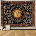 Accnicc Vintage Sun and Moon Tapestry Hippie Indie Boho Floral Wall Tapestry for Bedroom Aesthetic Stained Glass Celestial Plant Small Tapestries Wall Hanging for Living Room Dorm 60 x 44 Inch