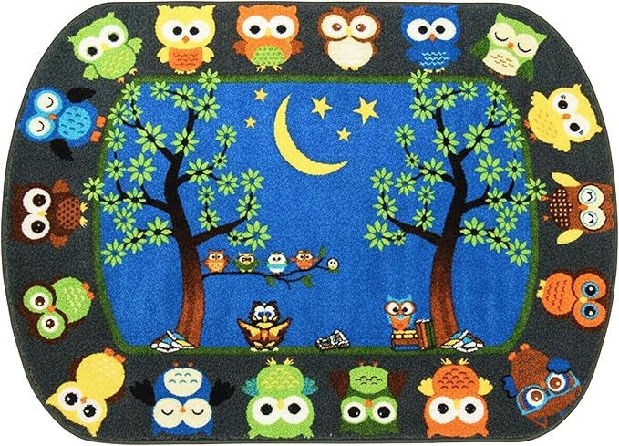 SAFECASTLE Kids Carpet Story Time Owl Rug – 6'6" x 8'4" – Large Multicolored Nylon Educational Area Rug – Learning Carpet for Kids, Toddlers, Classroom, Nursery, Playroom, Daycare & Bedroom