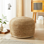 Urban Lifestyle Circular Natural Jute Braided Pouf Ottoman and Footrest, 18"x18"x10"H