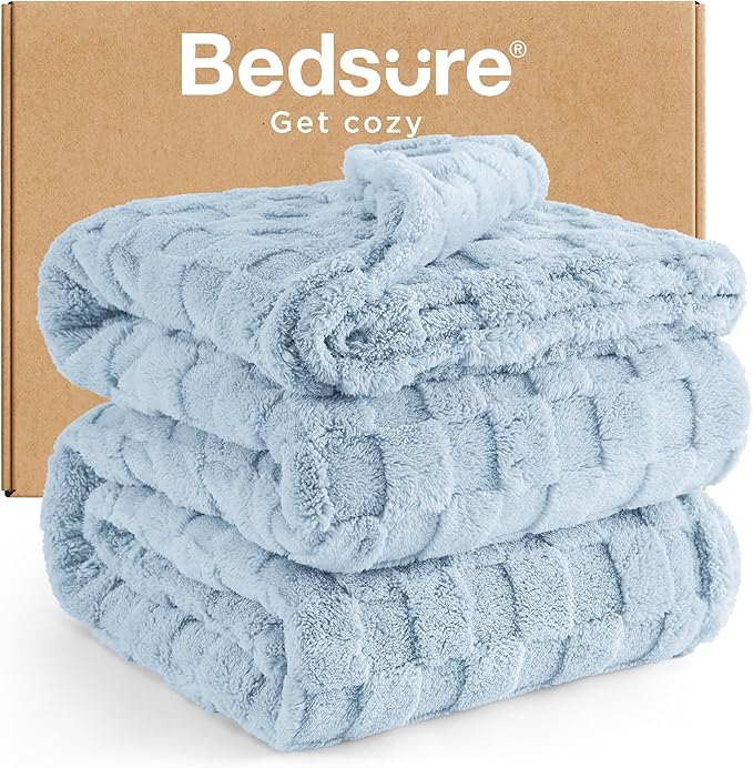 Bedsure GentleSoft Blankets Queen Size for Bed - Super Soft Cozy Blanket for Women Men Girls, Large Fuzzy Fleece Throw for Bedroom Decor, Light Blue, 90x90 Inches